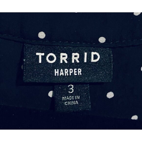 Torrid Top Womens 3X Black Ivory Polka Dot Split Neck Puffy Sleeve Whimsigoth - Picture 4 of 7